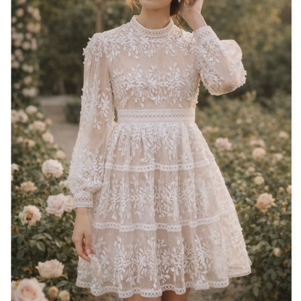 Ivy City Dress Co Sicily White Embroidered Lace Size 8 NWT